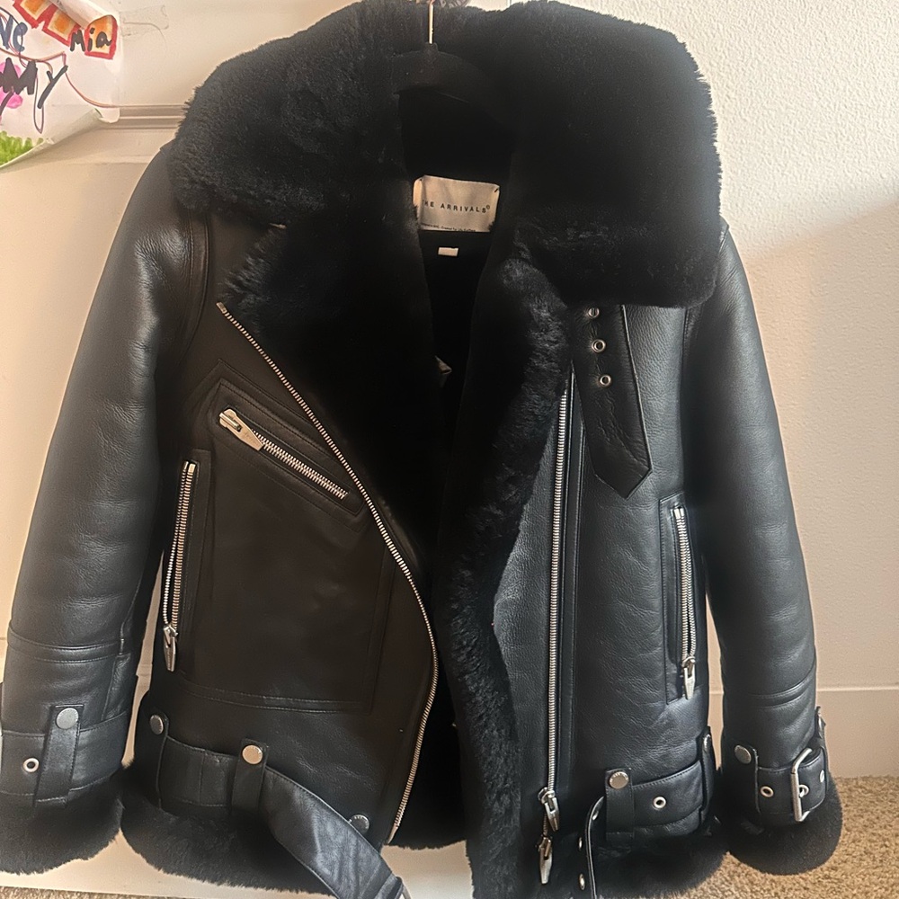 The Arrivals Moya V Space Black Shearling Leather Jacket
